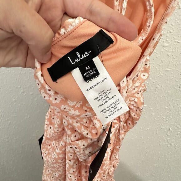 Lulus Wildflower Power Coral Floral Tie-Back Ruched Bodycon Dress Womens M NWT - Picture 9 of 11